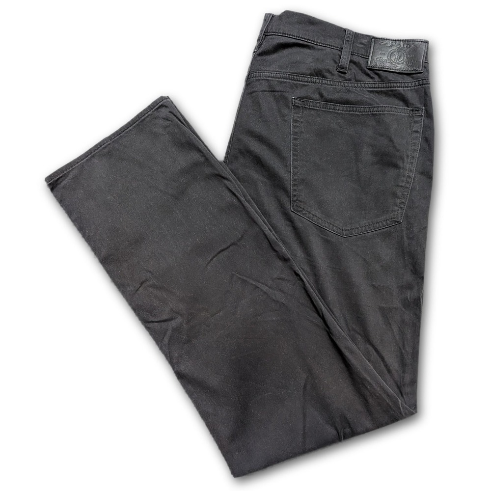 Polo Ralph Lauren Mens 38x32 Pants Black Pony Woven Stretch Flat Front Chino
